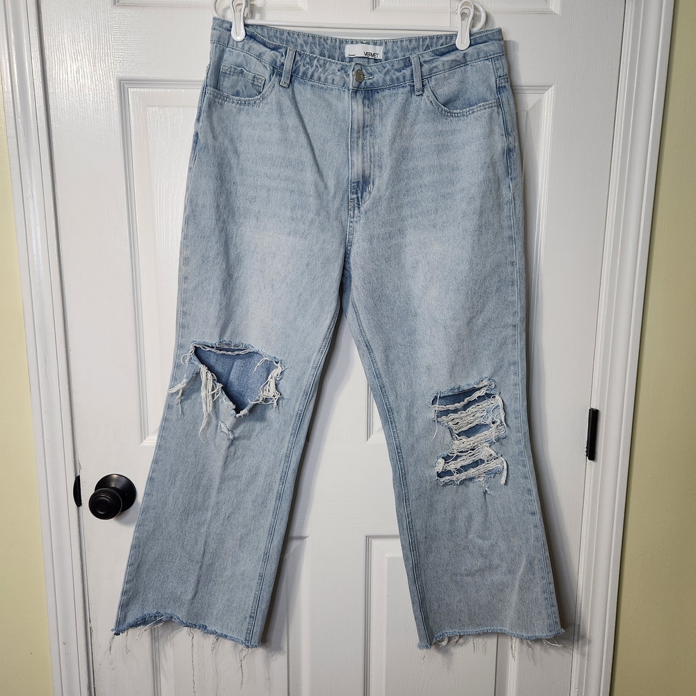 Vervet Los Angeles Light Blue High Rise Distressed, Raw Hem Jeans